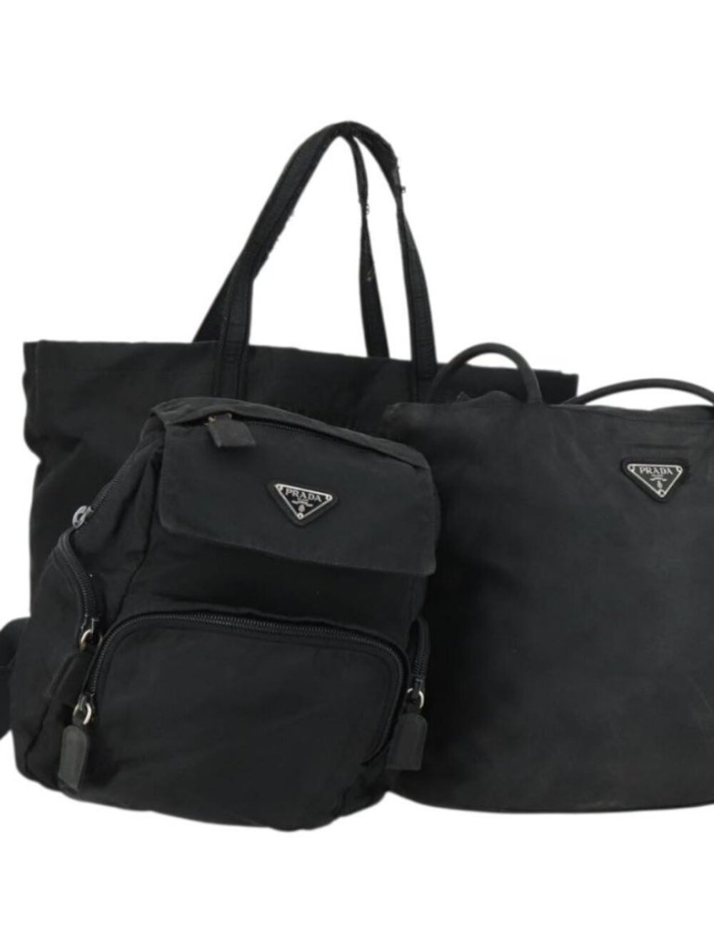 PRADA Hand Bag Nylon 3 Set Black Auth 151495